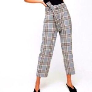 Aritzia Wilfred Free Plaid Tie Front High Waist Straight Leg Pants Size 6